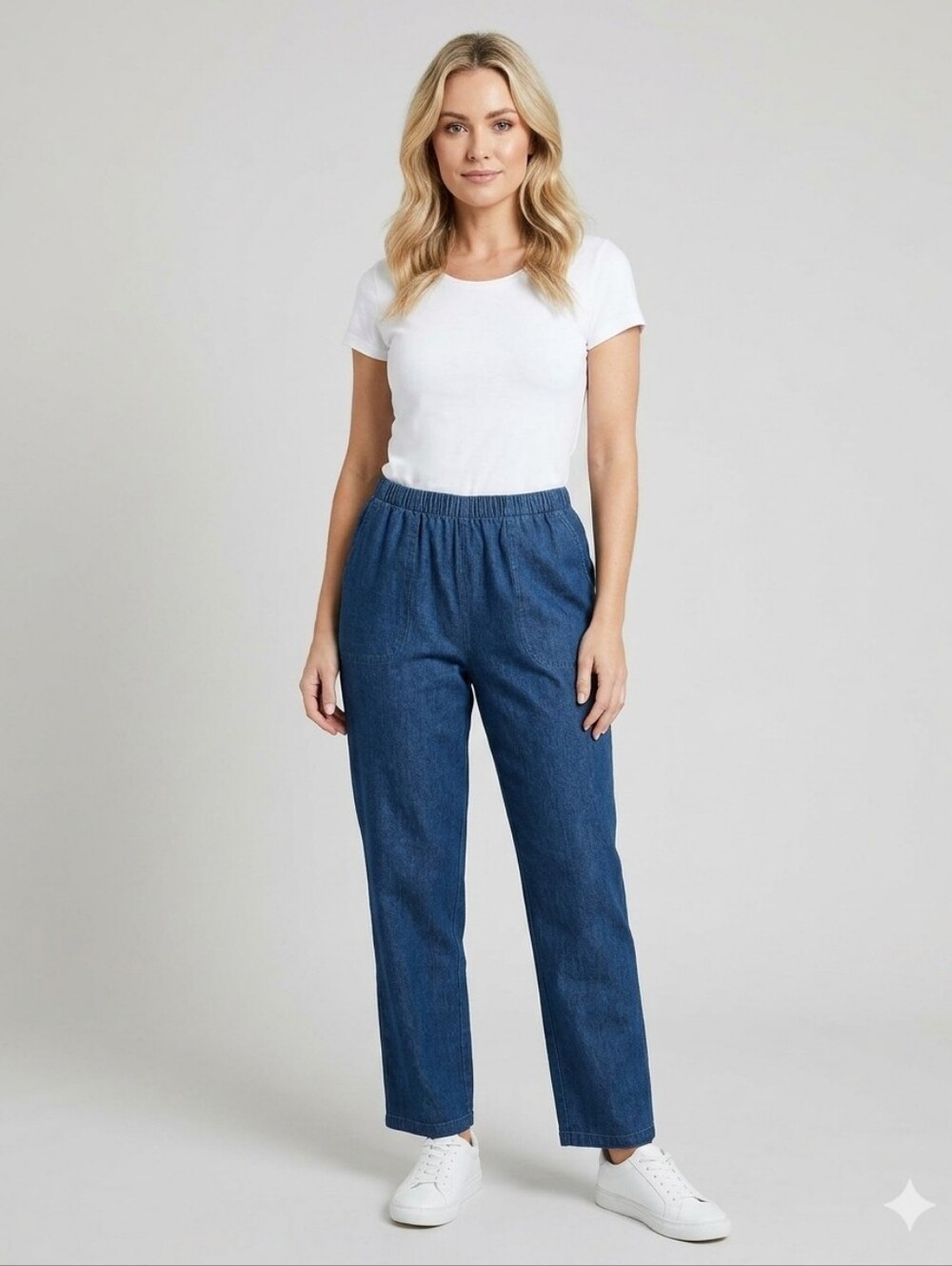 Denim&Co Jeans Large Petite 14 - 16 Pull-On Blue Denim Stretch